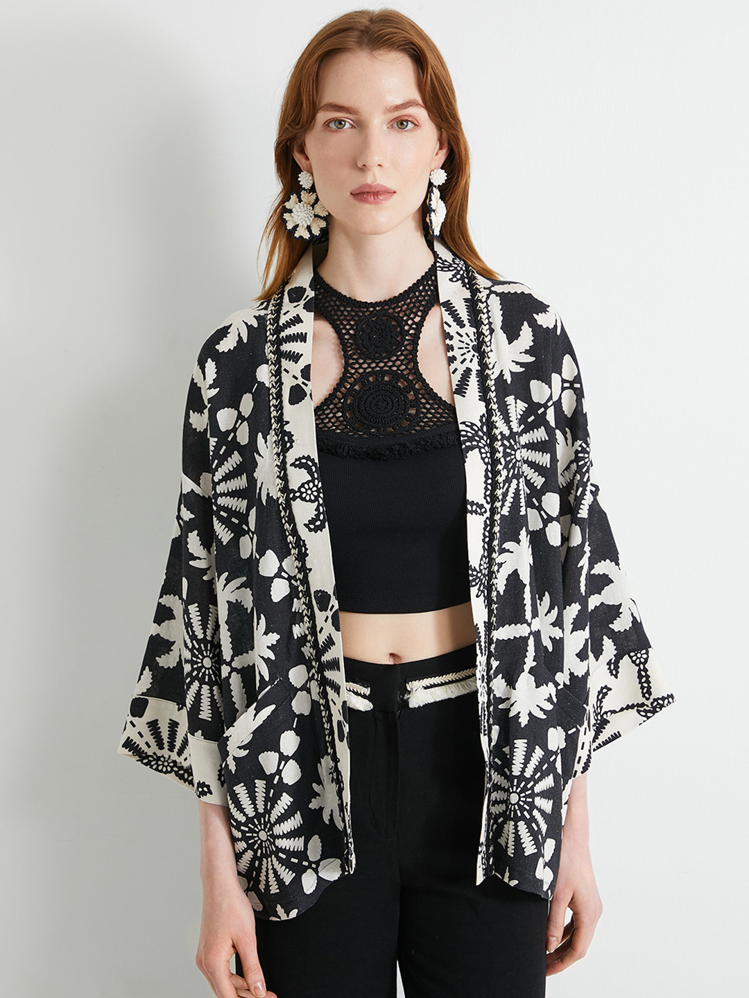 Koton  Women Printed Three Quarter Sleeve Robe