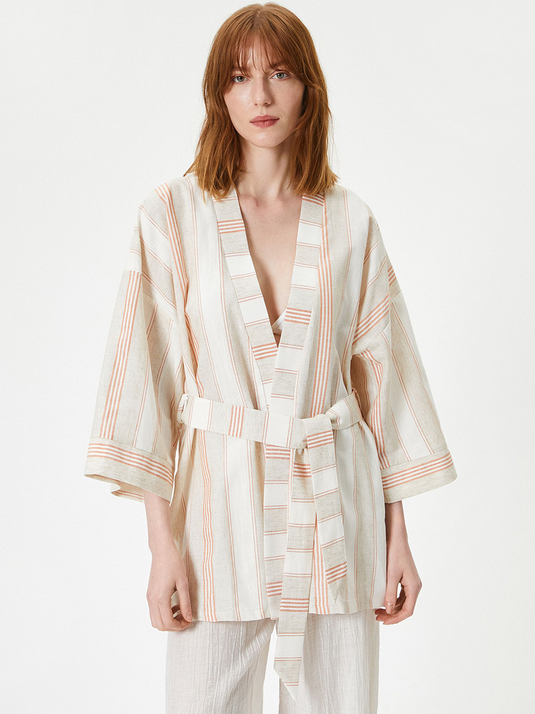 Koton Striped Kimono Mini Robe