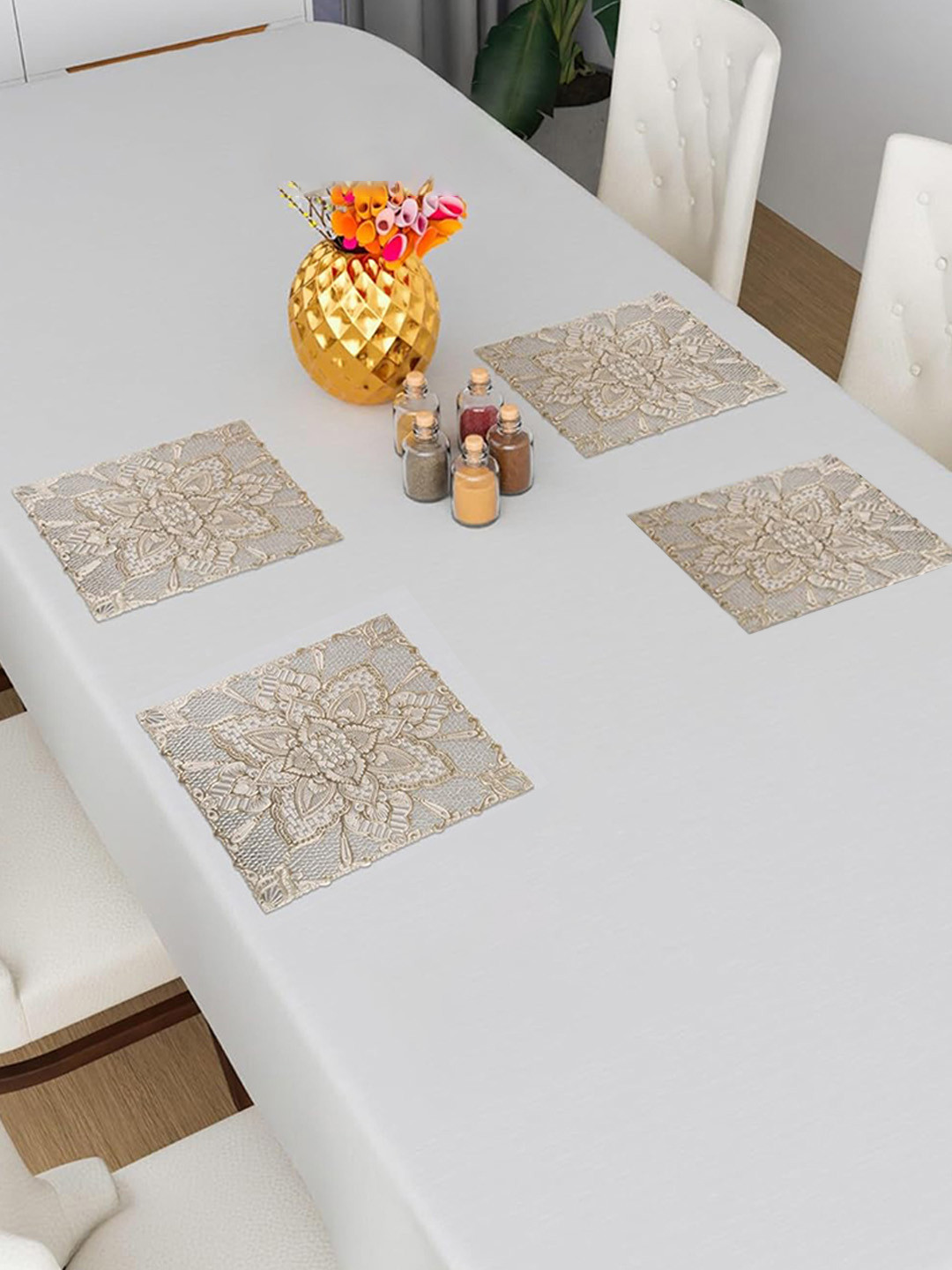 Kuber Industries Cream 4 Pieces Square Table Placemats