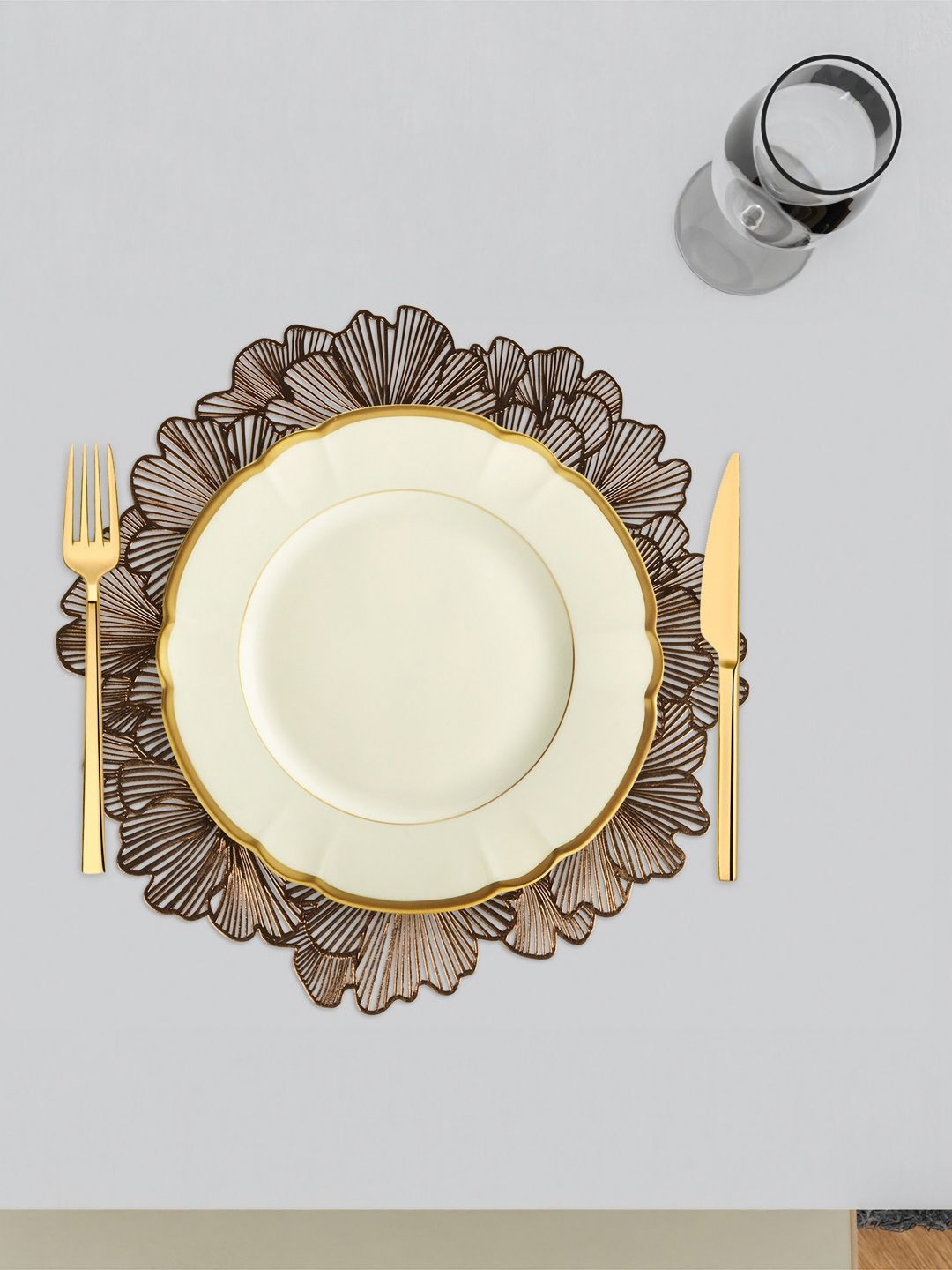Kuber Industries Copper Toned 12 Pieces Leather Round Table Placemats