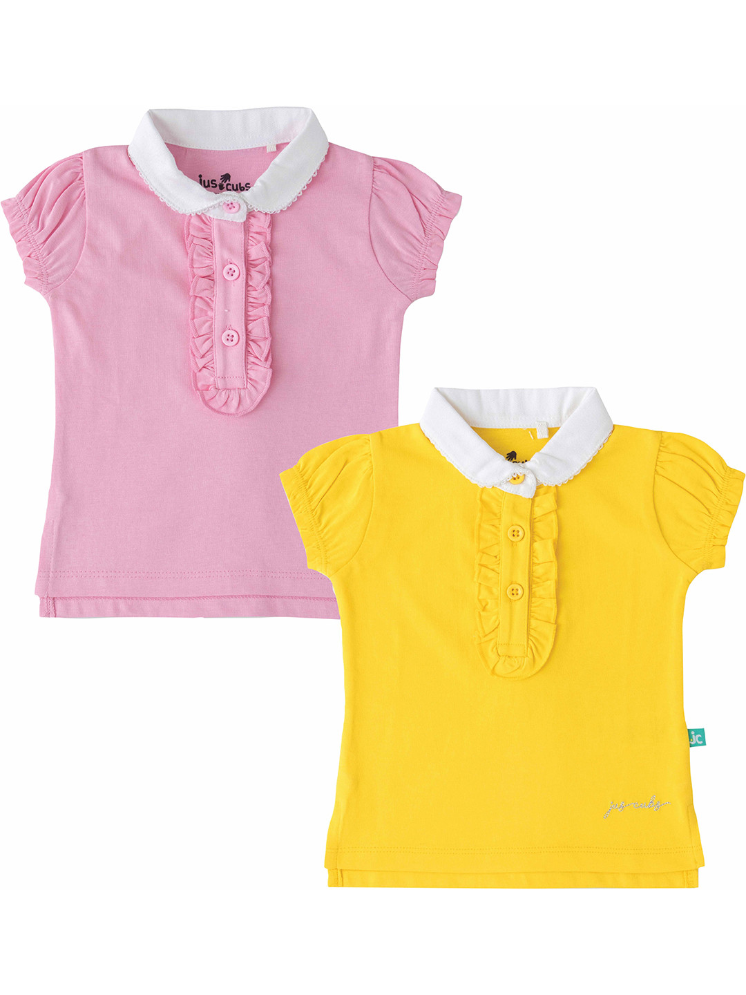 JusCubs Girls Pack Of 2 Peter Pan Collar Solid T-shirts