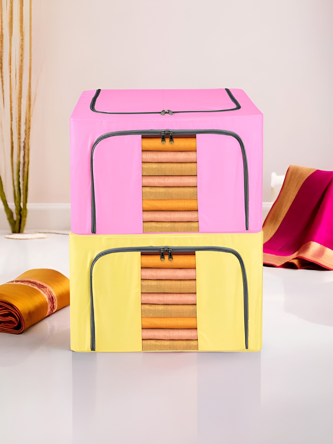 Kuber Industries Yellow 2 Pieces Regular Storage Box Organisers
