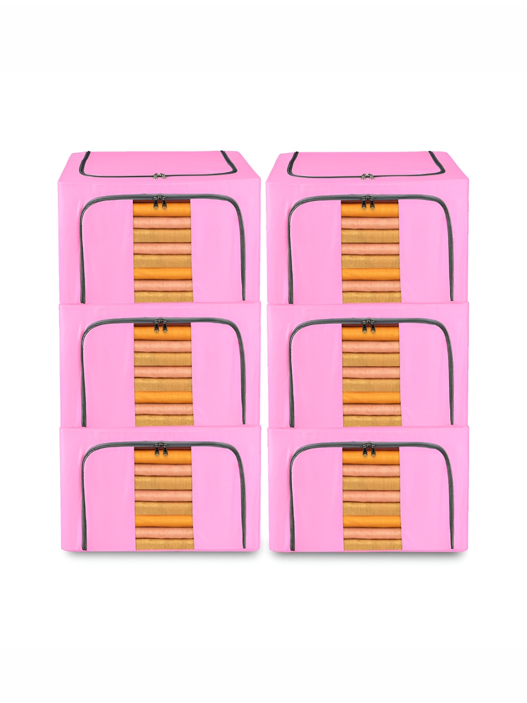Kuber Industries Pink 6 Pieces Steel Frame Waterproof Cloth Drawer Organiser 66 Liter