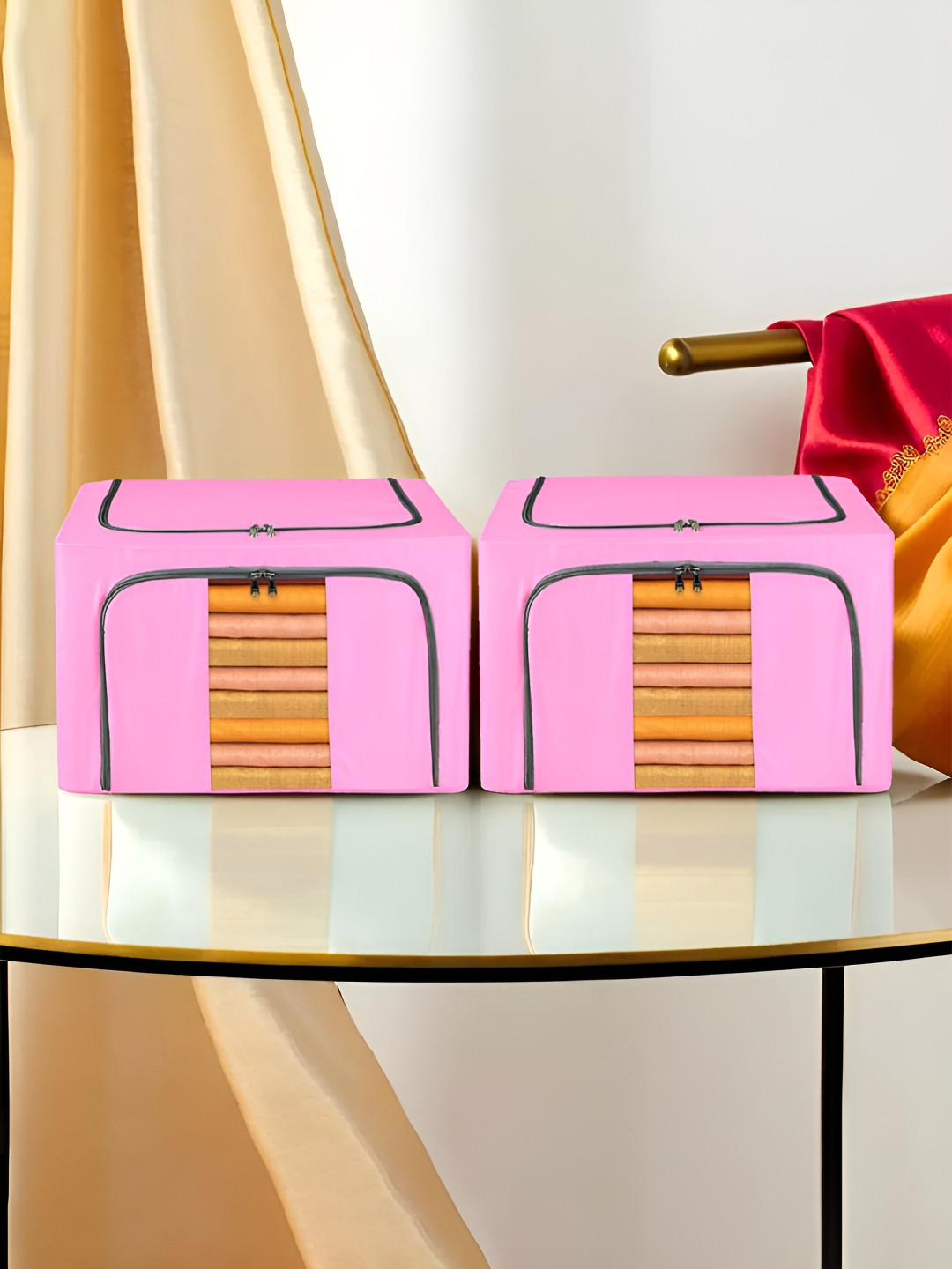 Kuber Industries Pink 2 Pieces Steel Frame Waterproof Drawer Organisers  24 Liter