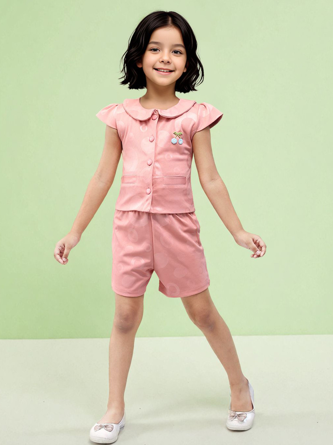 Toonyport Girls Peter Pan Collar Short Sleeves Printed Shirt with Shorts