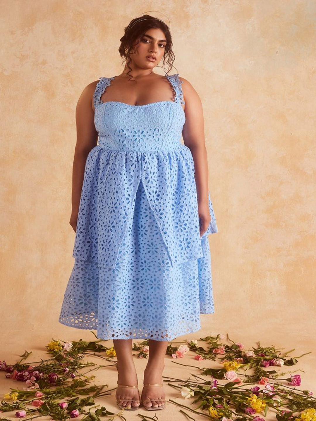 Lea Clothing Co. Schiffli Fit and Flare Midi Dress