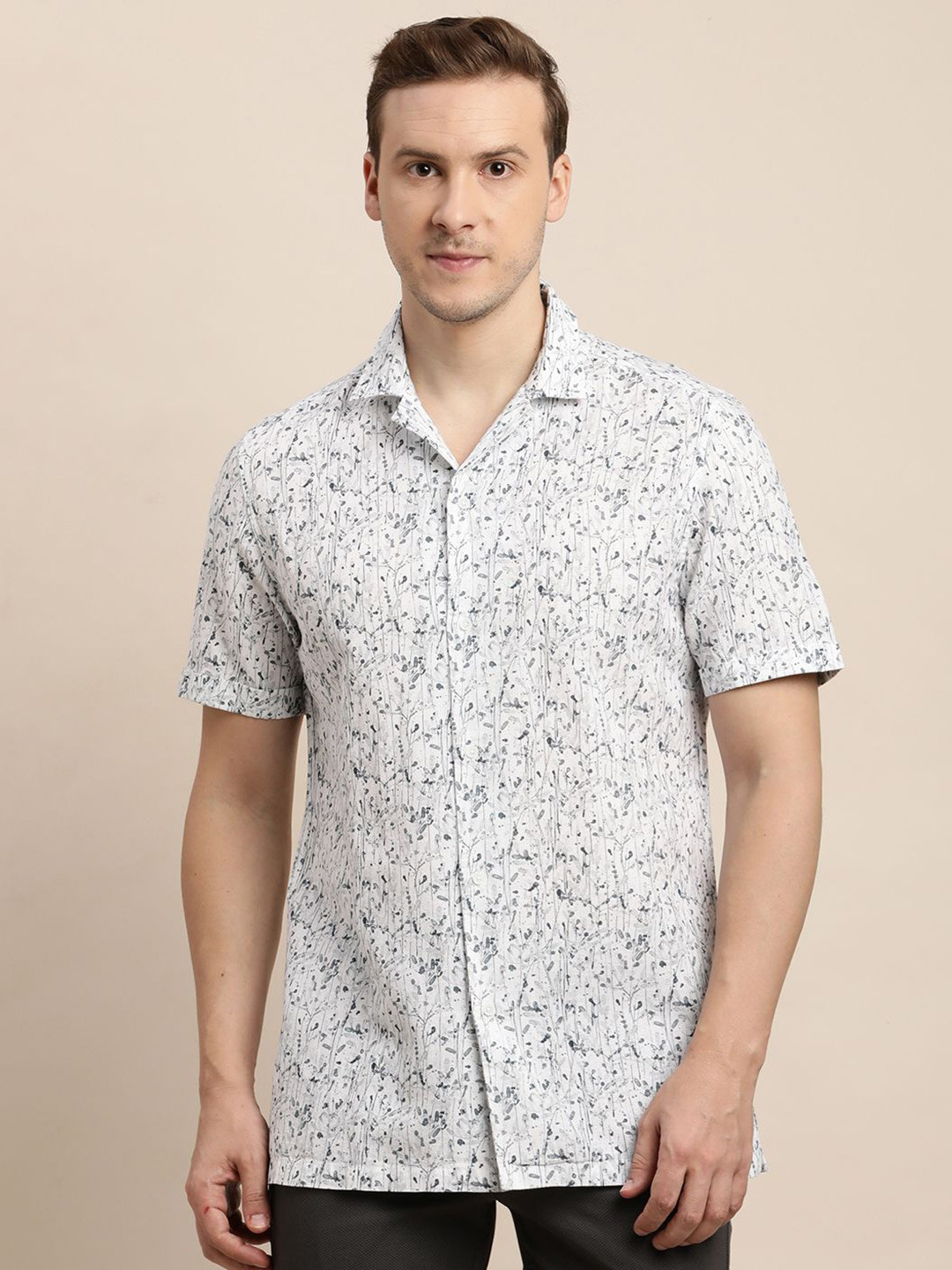 Turtle Men Abstract Printed Cuban Collar Relaxed Slim Fit Casual Shirt