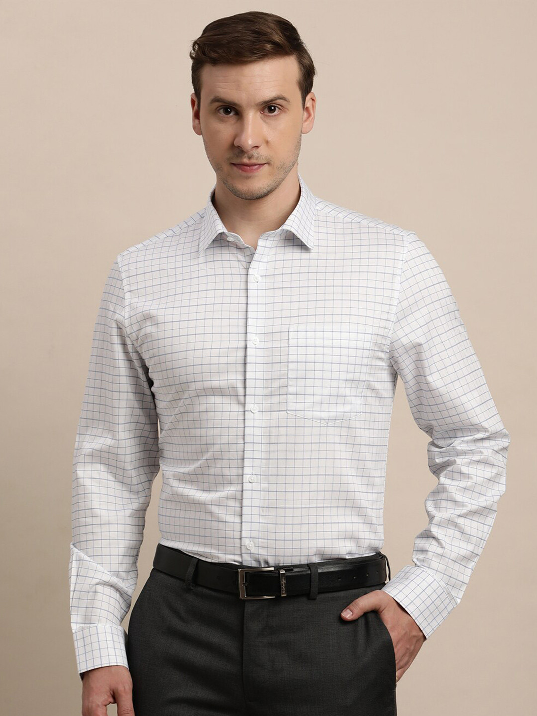 Turtle Men Tattersall Checks Spread Collar Formal Shirts