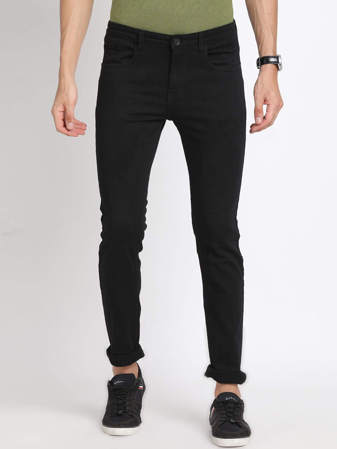 Turtle Men Narrow Tapered Fit Slash Knee Stretchable Jeans