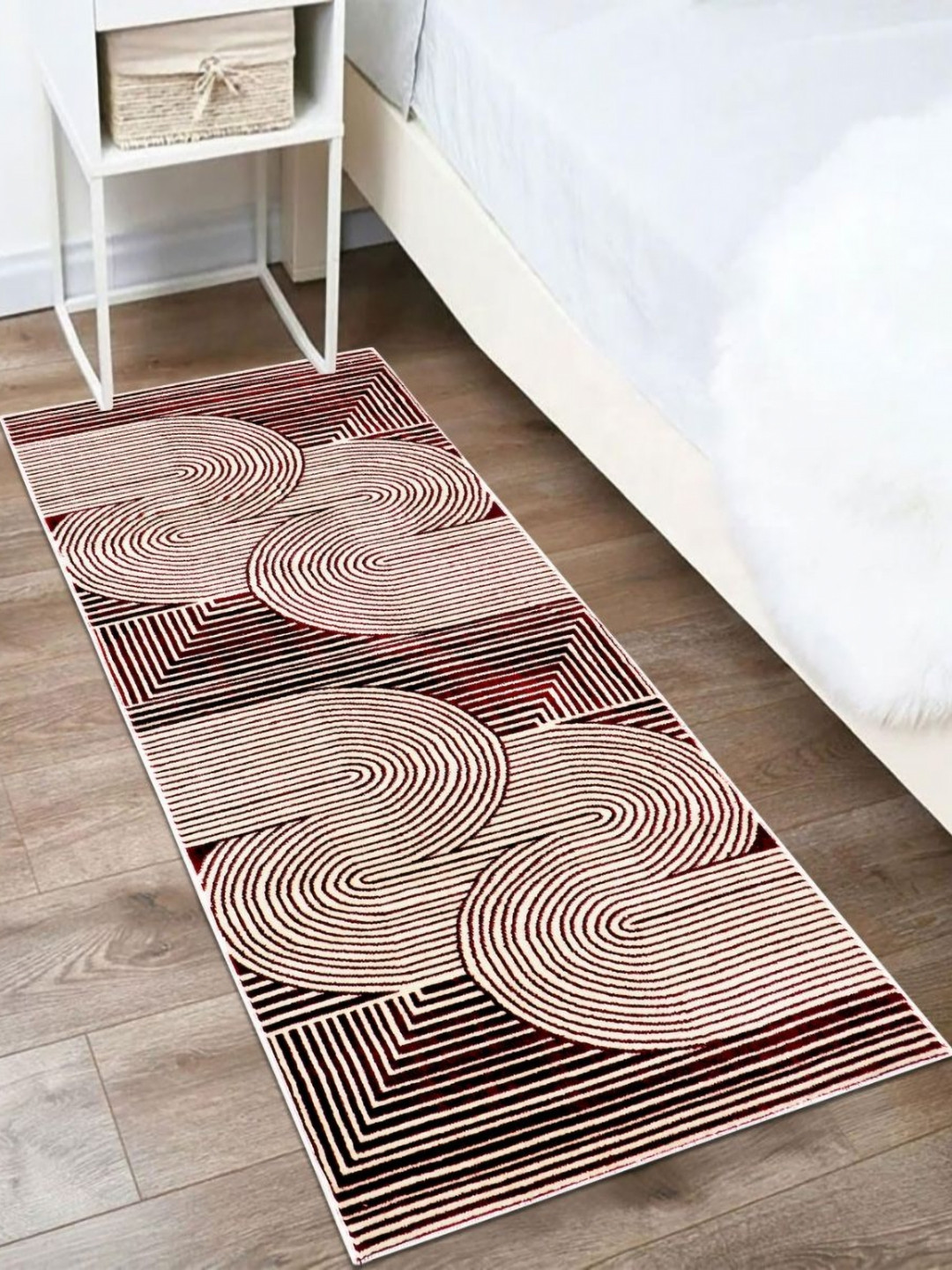 MODEFE Rust & White Geometric Anti-Skid Rectangular Carpet