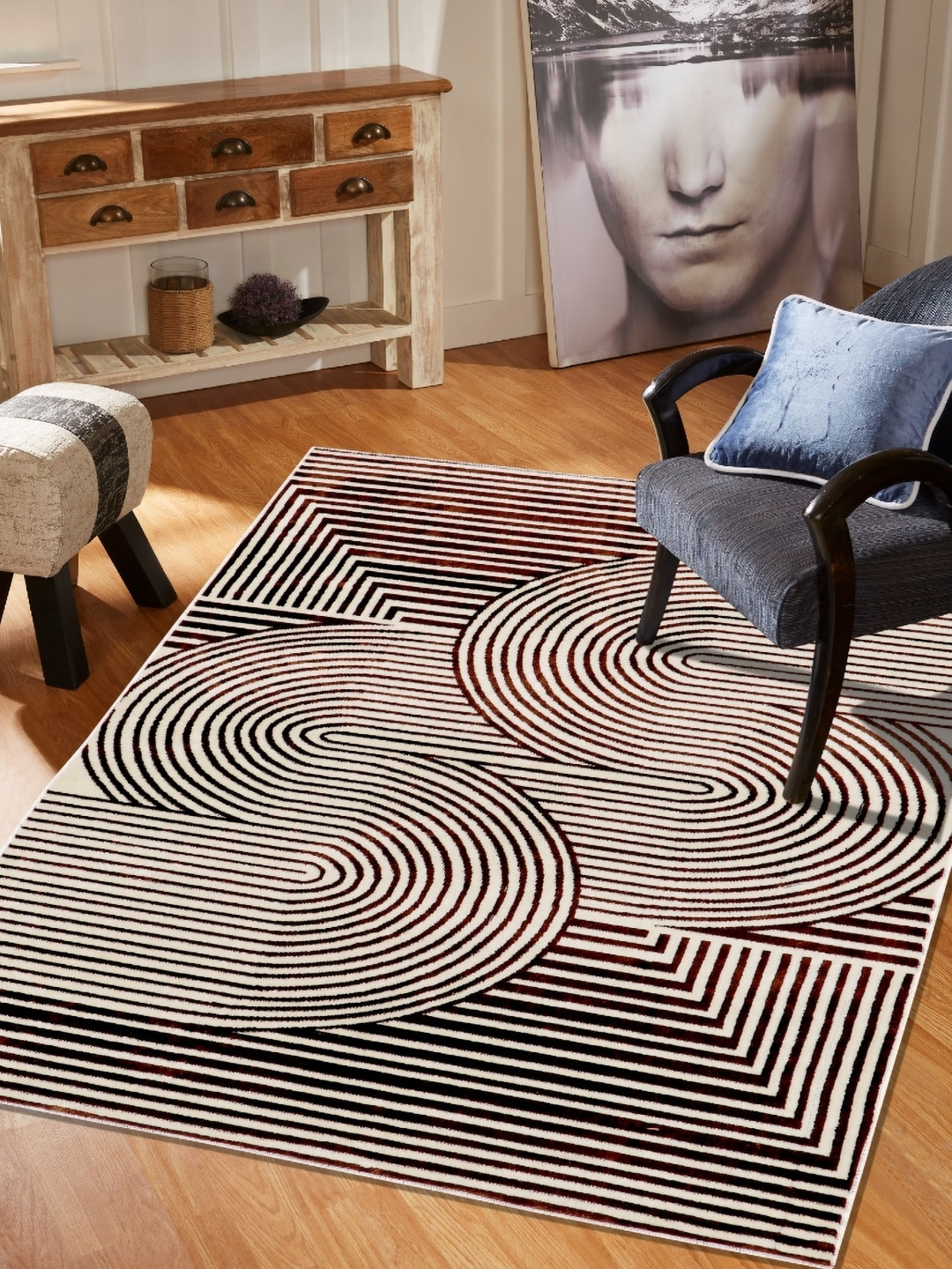 MODEFE Rust & White Geometric Anti-Skid Rectangular Carpet