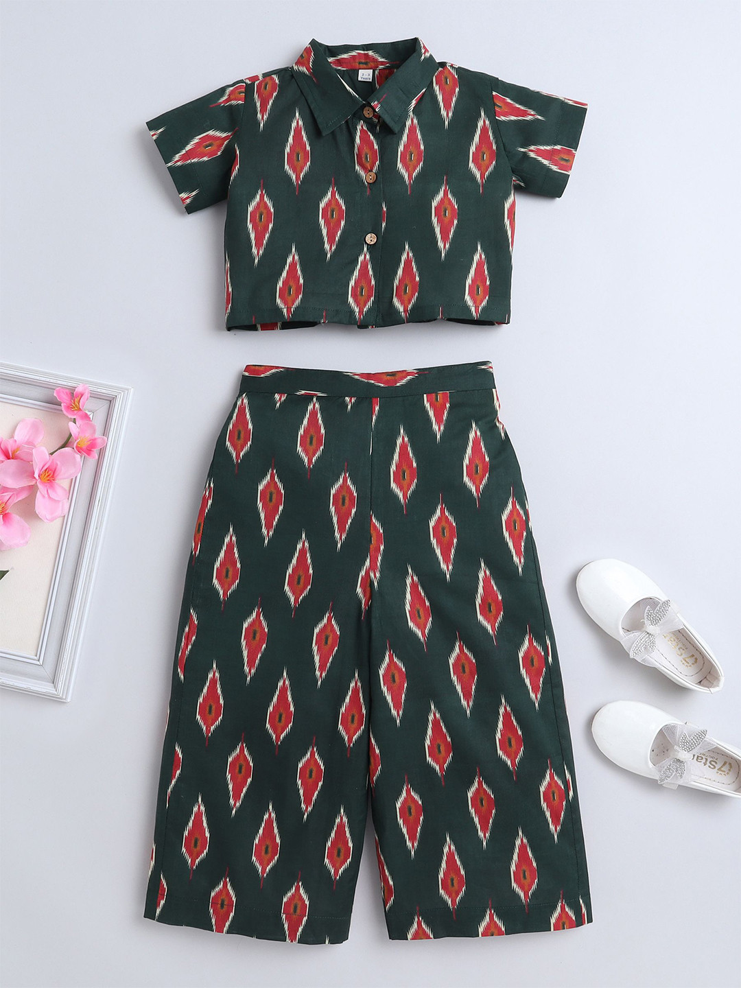 The Magic Wand Girls Shirt Collar Short Sleeves Printed Top with Pyjamas