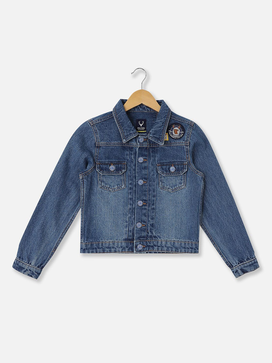 Allen Solly Junior Boys Washed Denim Jacket with Patchwork