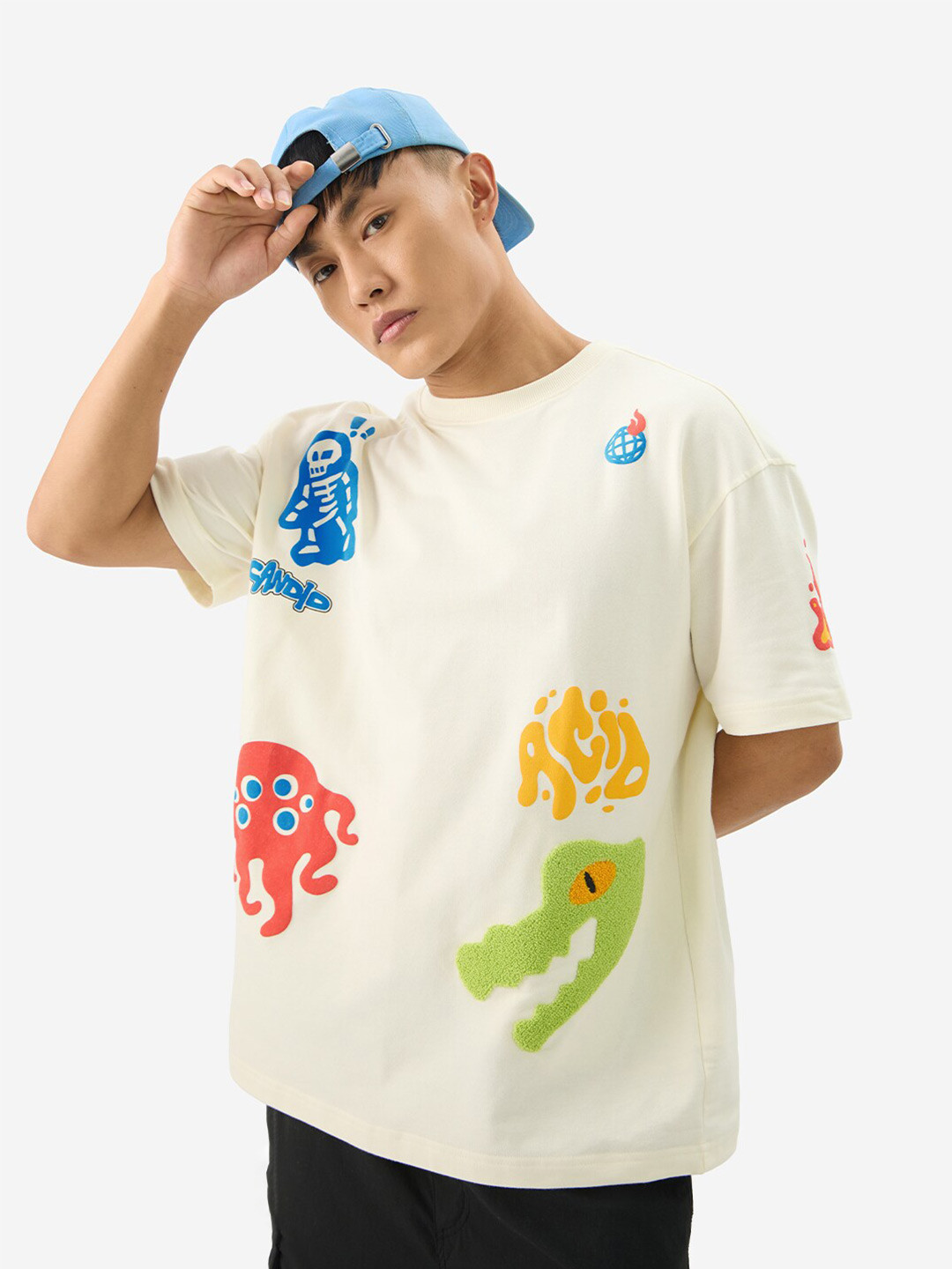 The Souled Store Acid Drip Men Graphic Printed Round Neck Pure Cotton Oversized T-shirt