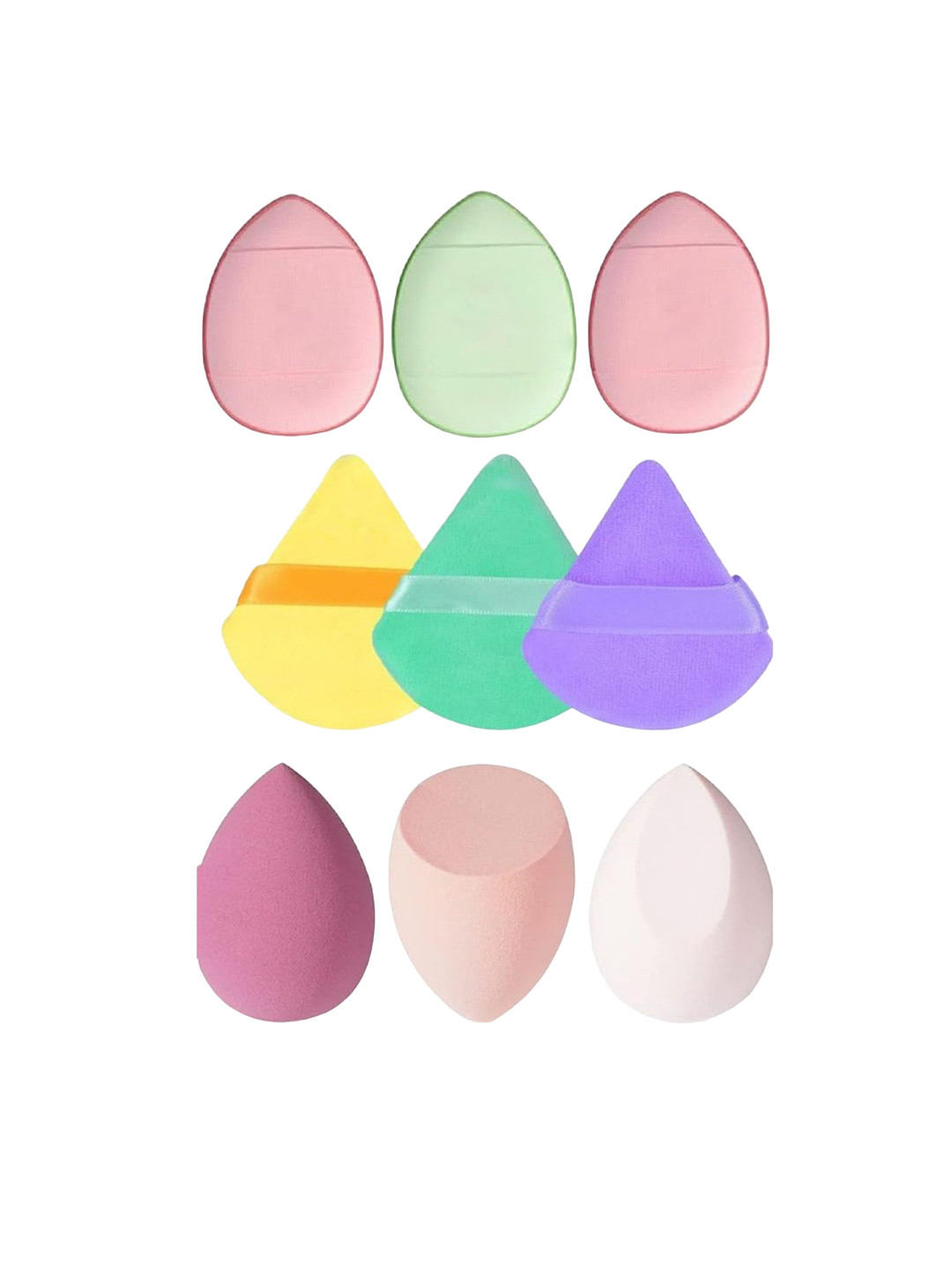 Facejewel Set Of 3 Pizza Puff With Set Of 3 Finger Sponge & Set Of 3 Big Blender