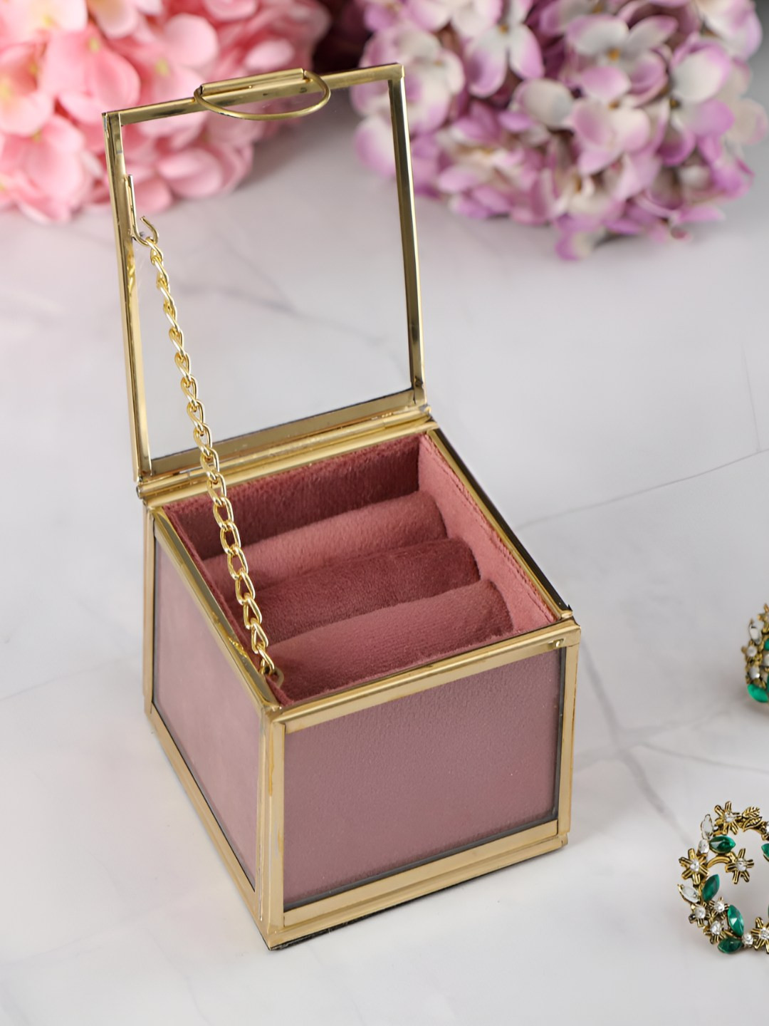 THE HOME CO. Pink & Gold Toned Textured Glass Jewellery Organiser