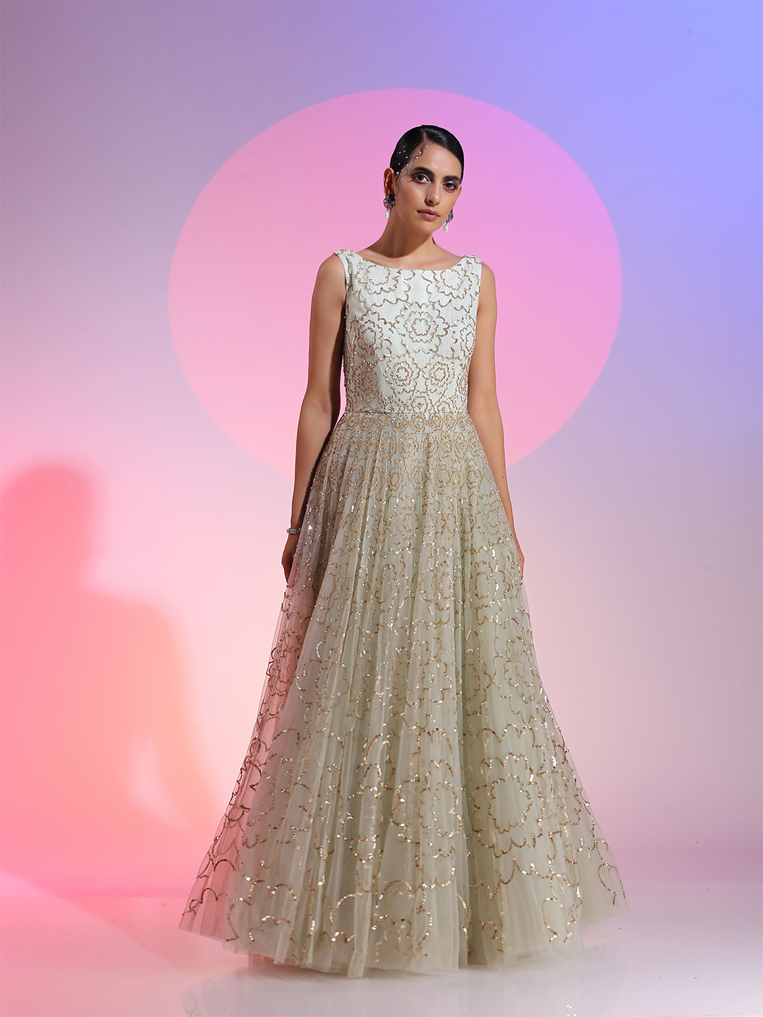KUDI PATAKA Floral Net Fit & Flare Maxi Dress