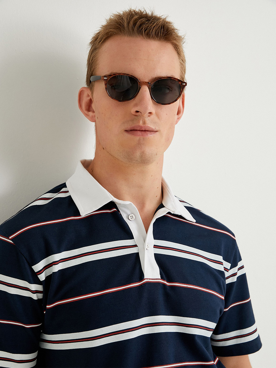 Koton Men Striped Nautical Polo Collar T-shirt