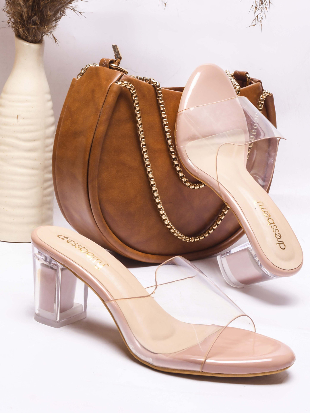 DressBerry Beige Pointed Toe Block Pumps Heels