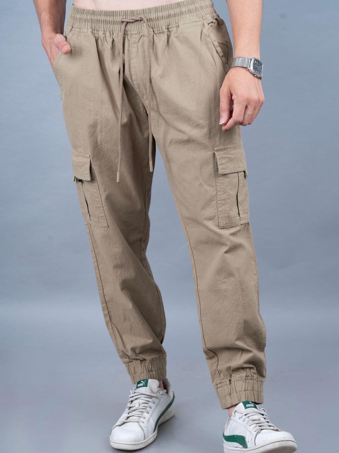 PRONK Khaki Regular Fit Cargo Track Pants