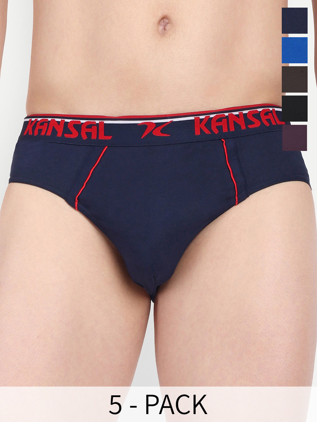 KANSAL Pack Of 5 Mid-Rise Seamless Cotton Basic Briefs- 6-CUT_1062_P5