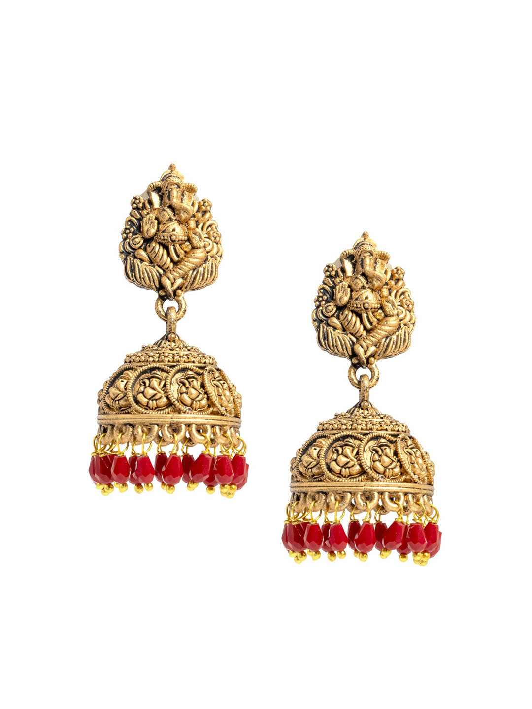 Shining Jewel - By Shivansh Gold Plated Cubic Zirconia Studed Oxidised Temple Jhumkas