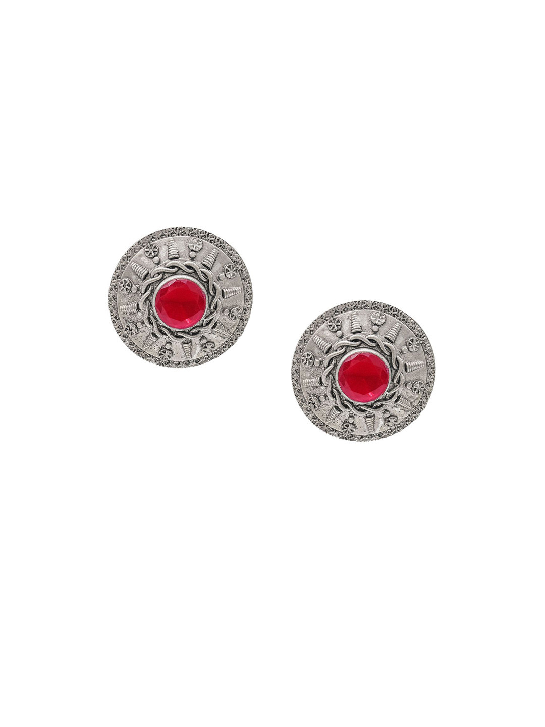 Shining Jewel - By Shivansh Silver Plated Oxidised Cubic Zirconia Studed Studs Earrings