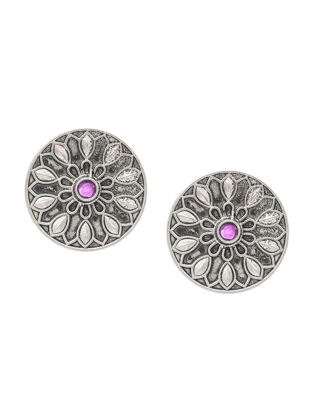 Shining Jewel - By Shivansh Silver Oxitised CZ Crystal Studded Motif Stud Earring