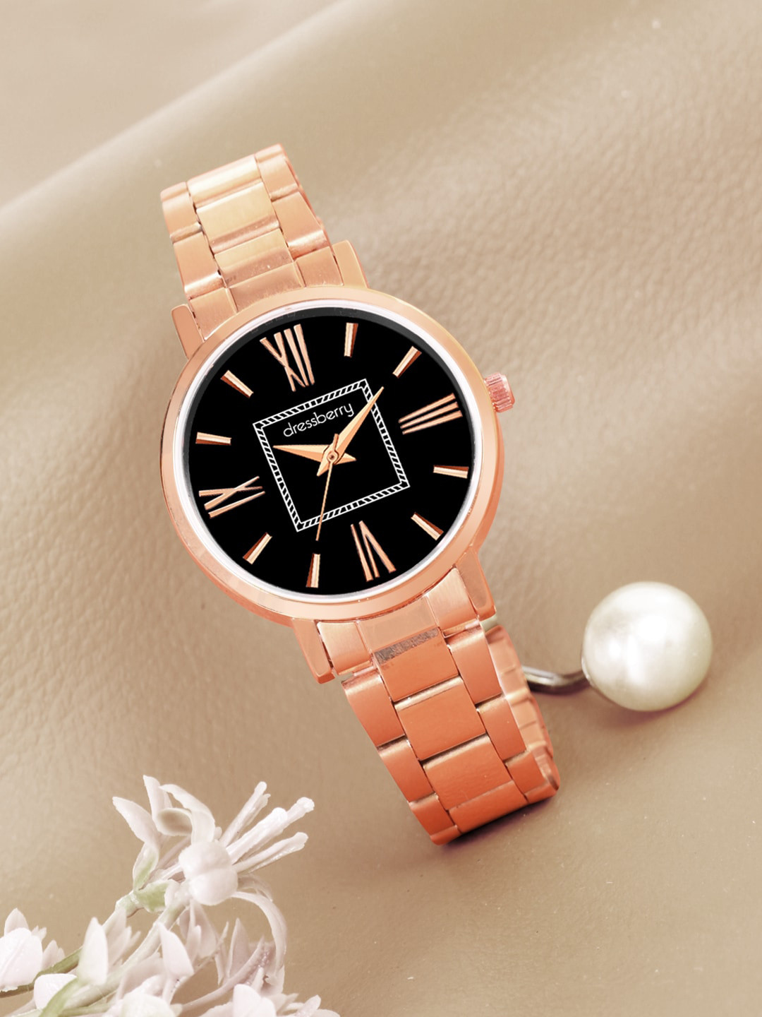 DressBerry Women Patterned Dial & Bracelet Style Straps Analogue Watch HOBDB-236-BK