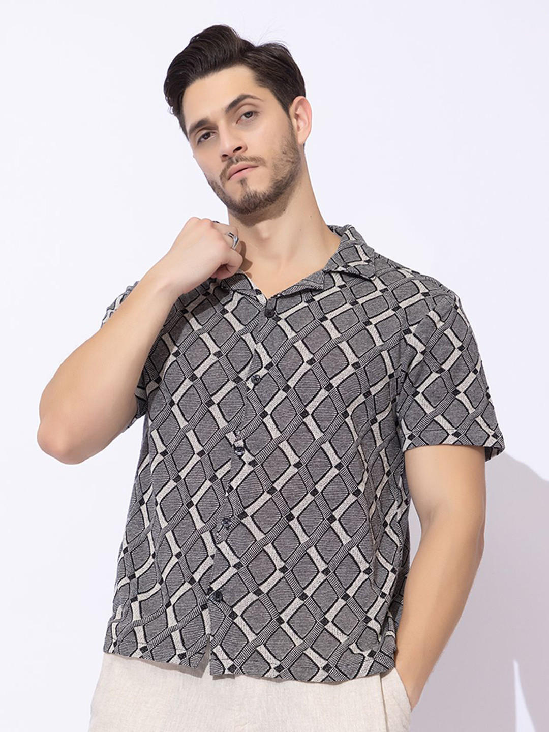 ARMISTO Men Crochet Resort Party Shirt