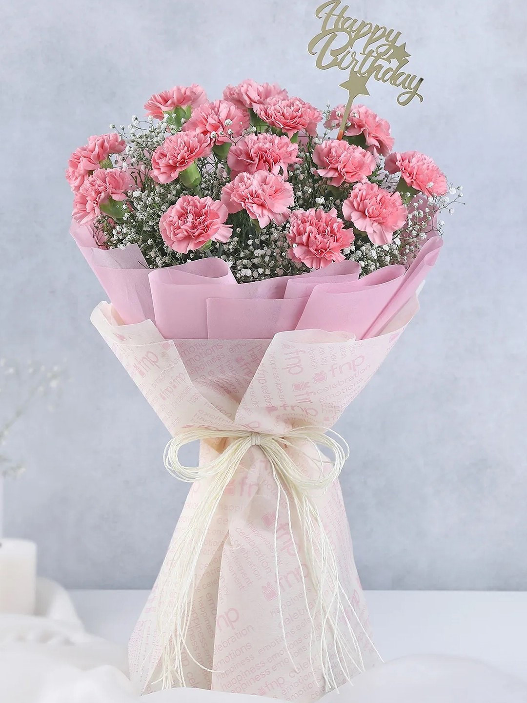 fnp Pink & White 16 Pieces Carnation Fresh Flowers
