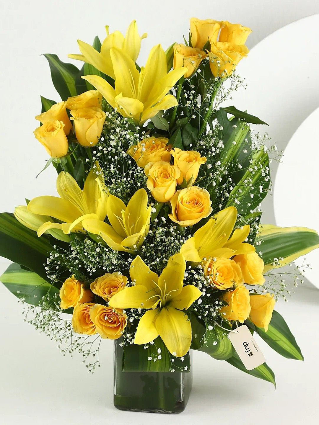 fnp Yellow & Green 23Pieces Roses & Lilies Fresh Flowers Bouquet