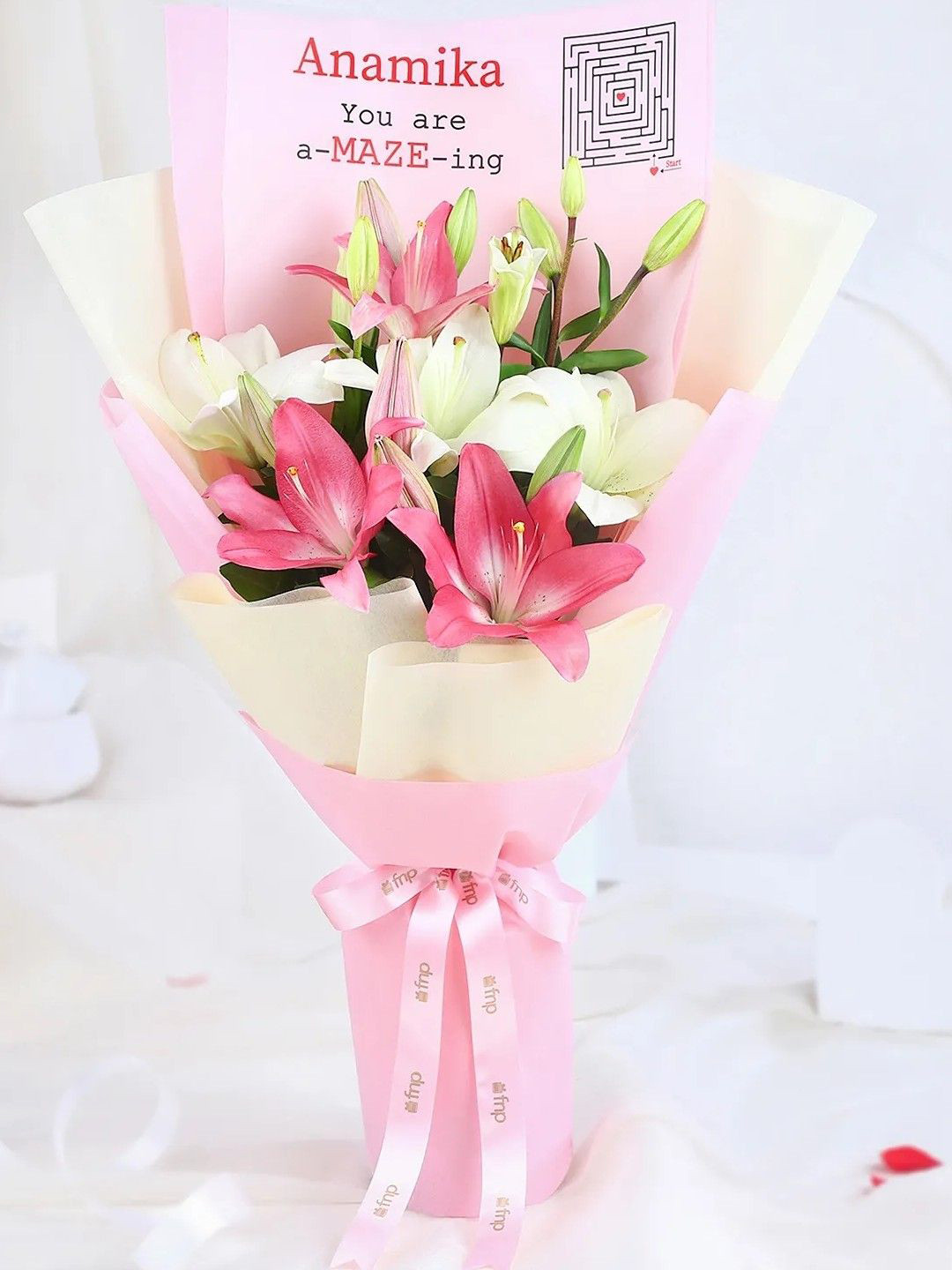 fnp White & Pink 6 Pieces Lily Fresh Flowers Bouquet
