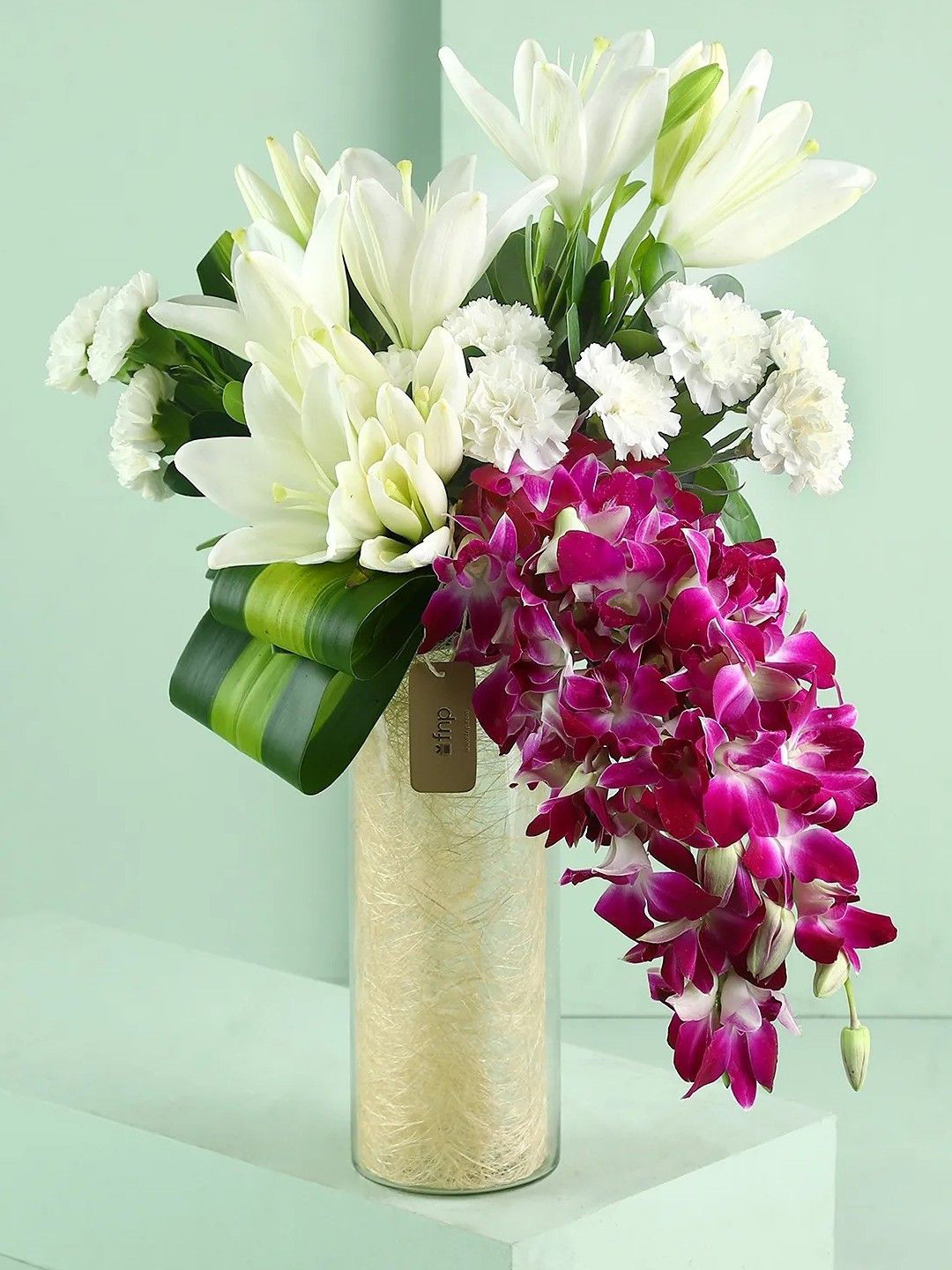 fnp Purple & White 17 Pieces Mixed Fresh Flowers Vase  Arrangement