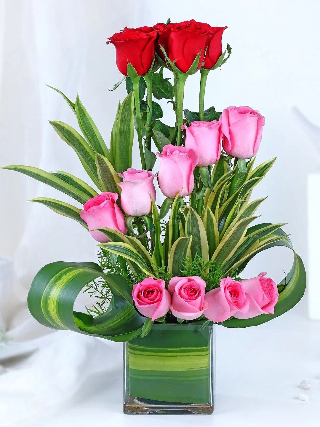 fnp Pink & Red 18 Pieces Roses Fresh Flowers Vase