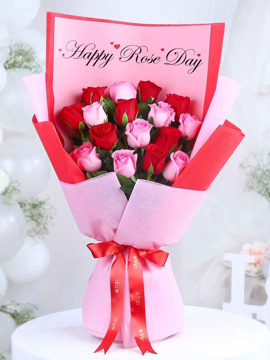 fnp Red & Pink 15Pieces Roses Flowers Bouquet