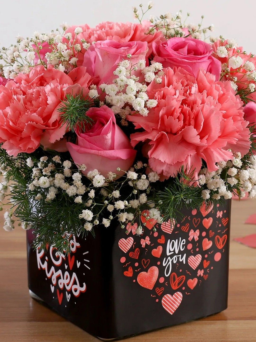 fnp Pink 12 Pieces Roses & Carnations In Love You Sticker Fresh Flowers Vase