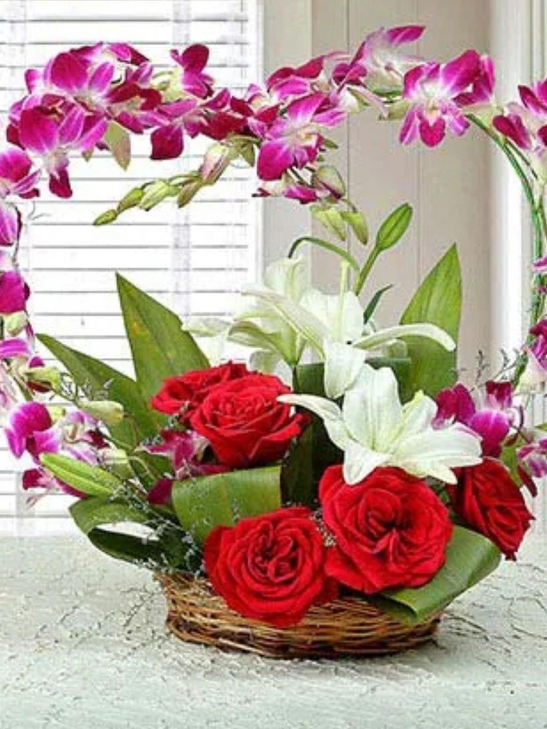 Fnp White & Purple 11 Pieces Mixed Flowers Heart Shaped Arrangement