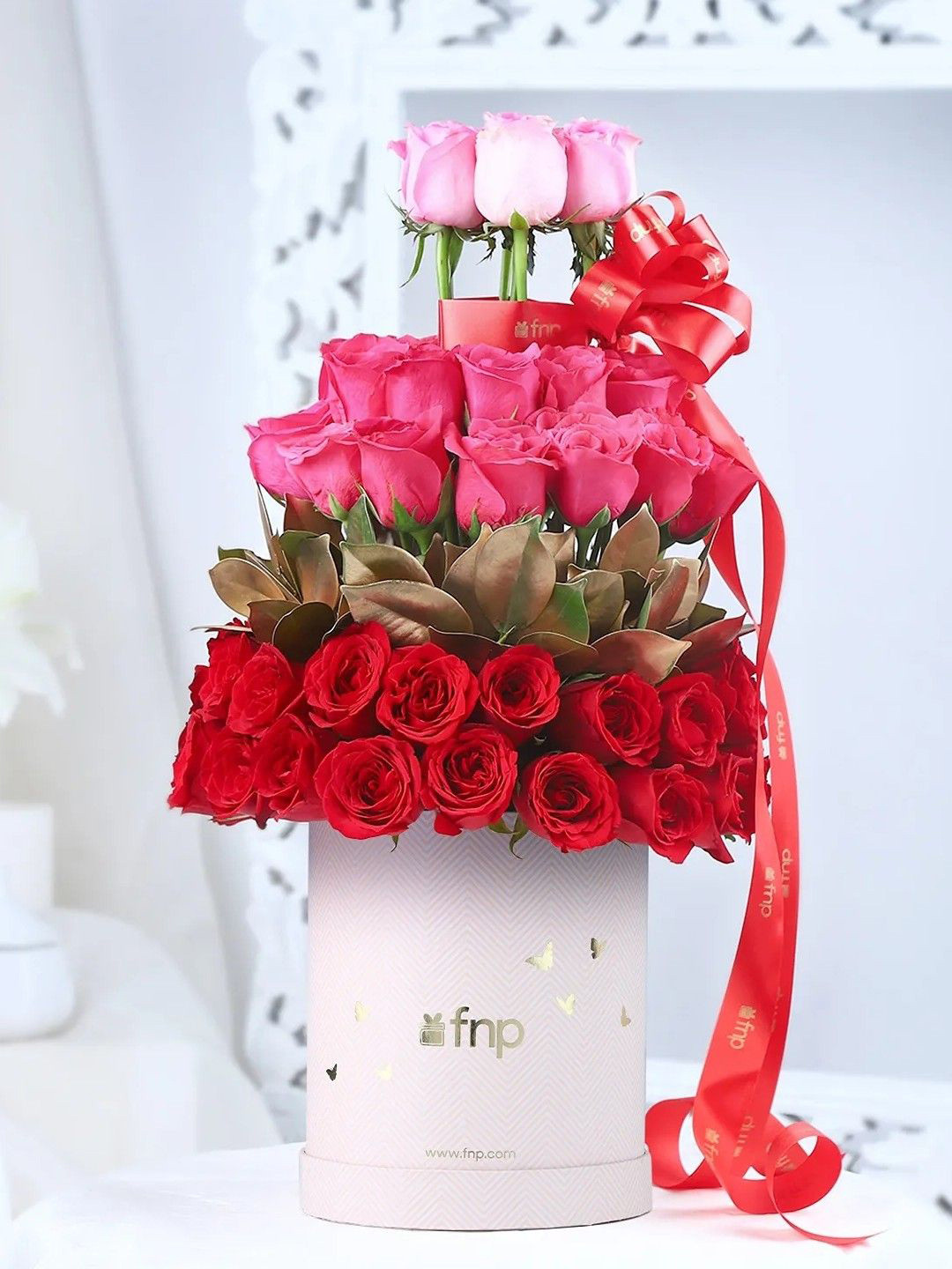 fnp Pink & Red 30 Pieces Roses Fresh Flowers Bouquet