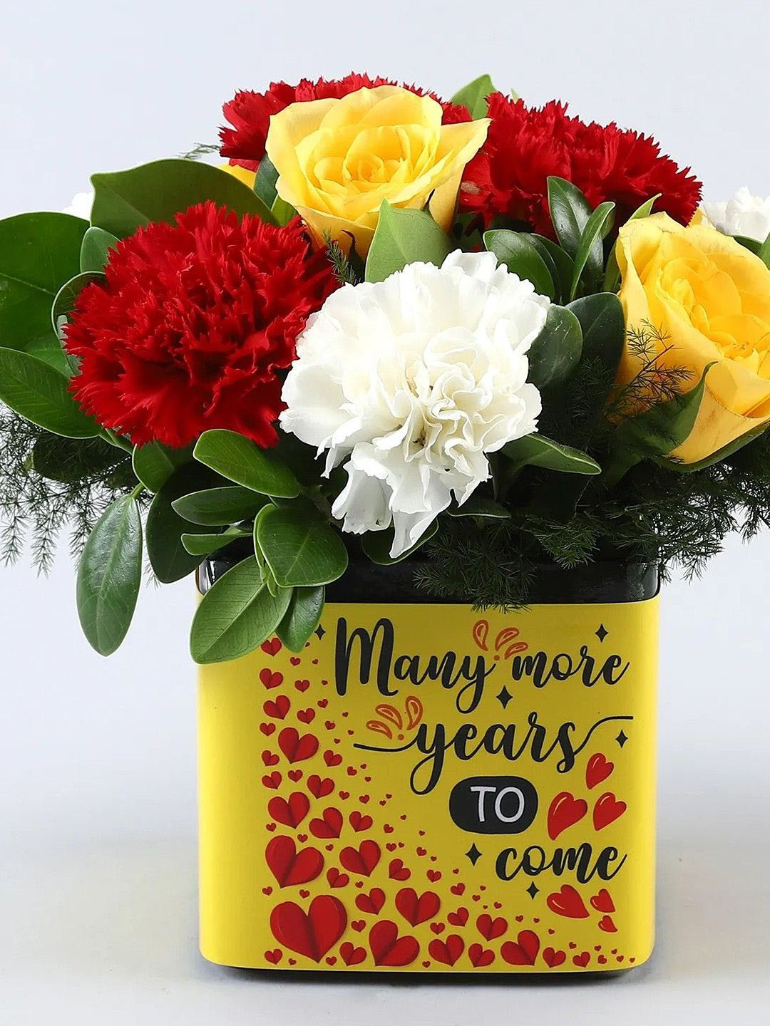 fnp Yellow 10 Pieces Roses Mixed Carnations  Fresh Flowers Vase