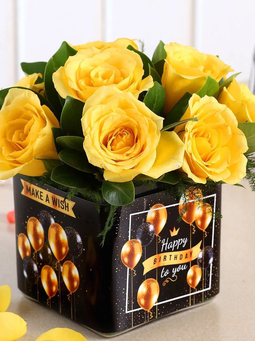 fnp Yellow 10 Pieces Roses Fresh Flowers Bouquet With Vase