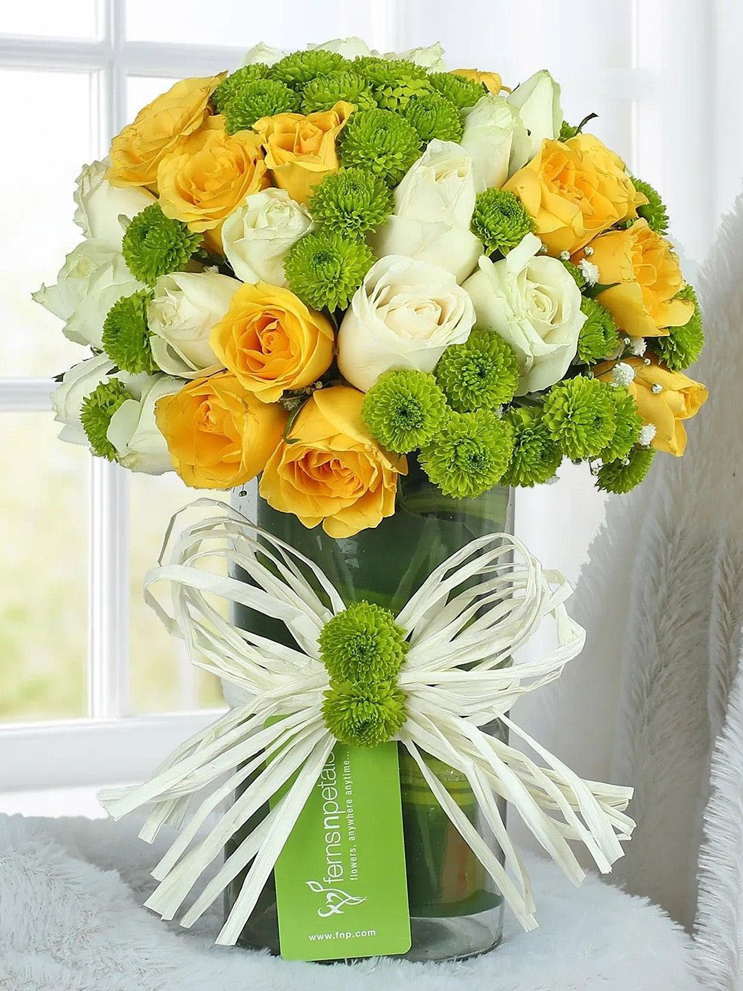 fnp Yellow 37-Pcs Roses Fresh Flowers Vase