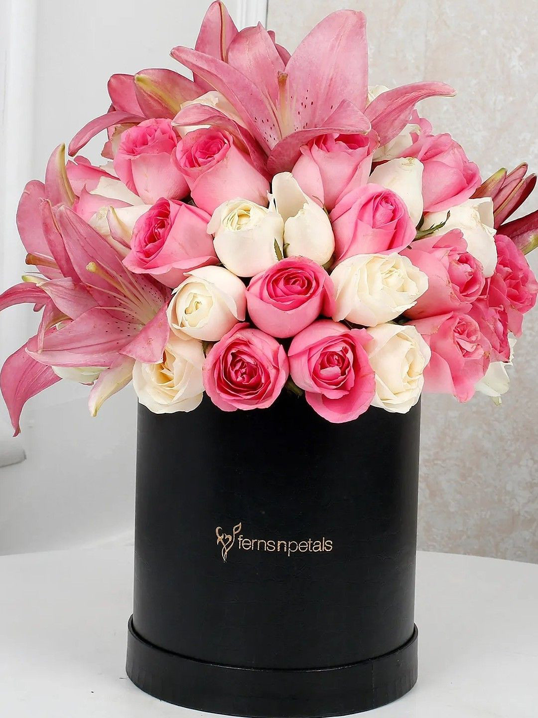 fnp Pink & White 41 Pieces Roses & Lilies Fresh Flowers Bouquet
