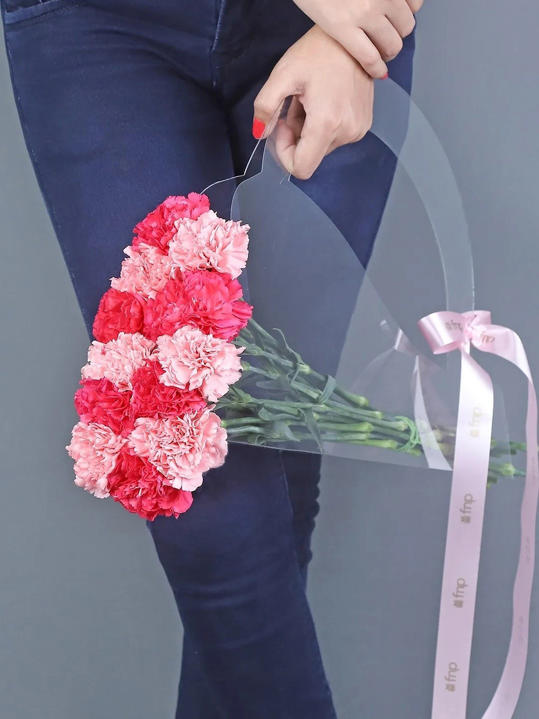 fnp  Pink & Red 12 Pieces Carnations Fresh Flowers Bouquet