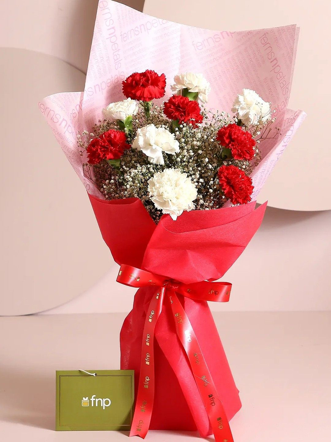 fnp Red & White 10 Pieces Carnations Fresh Flowers Bouquet