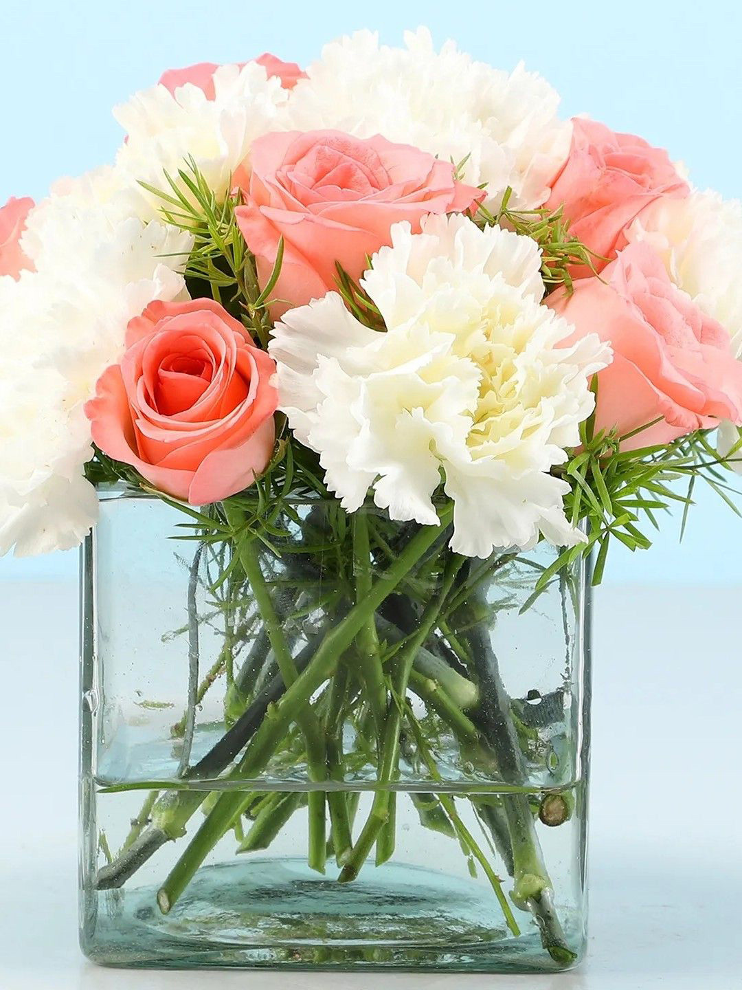 fnp White 16-Pcs Carnations & Roses Fresh Flowers Bouquet