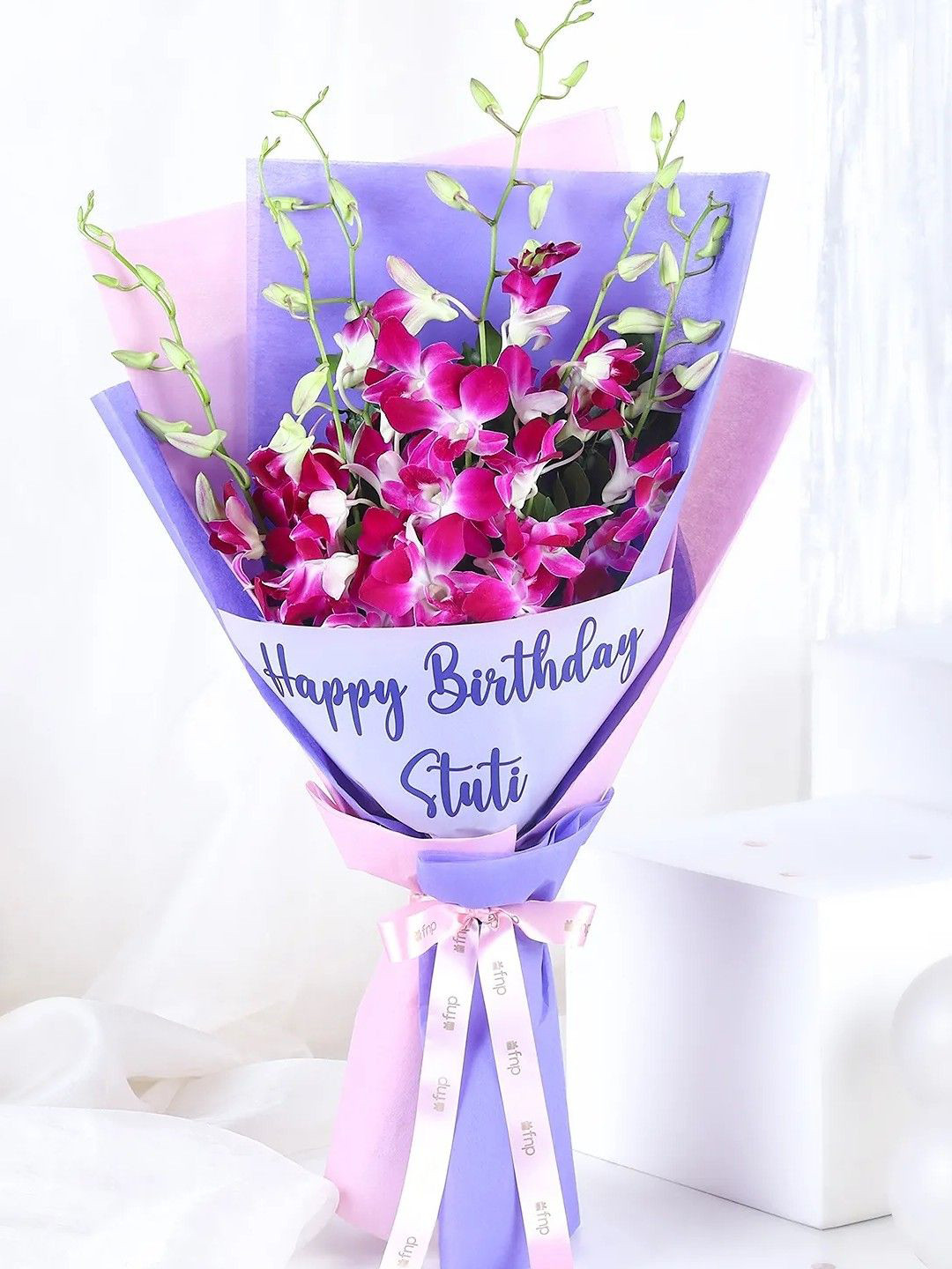 fnp Purple & Green 6 Pieces Orchids Fresh Flowers Bouquet