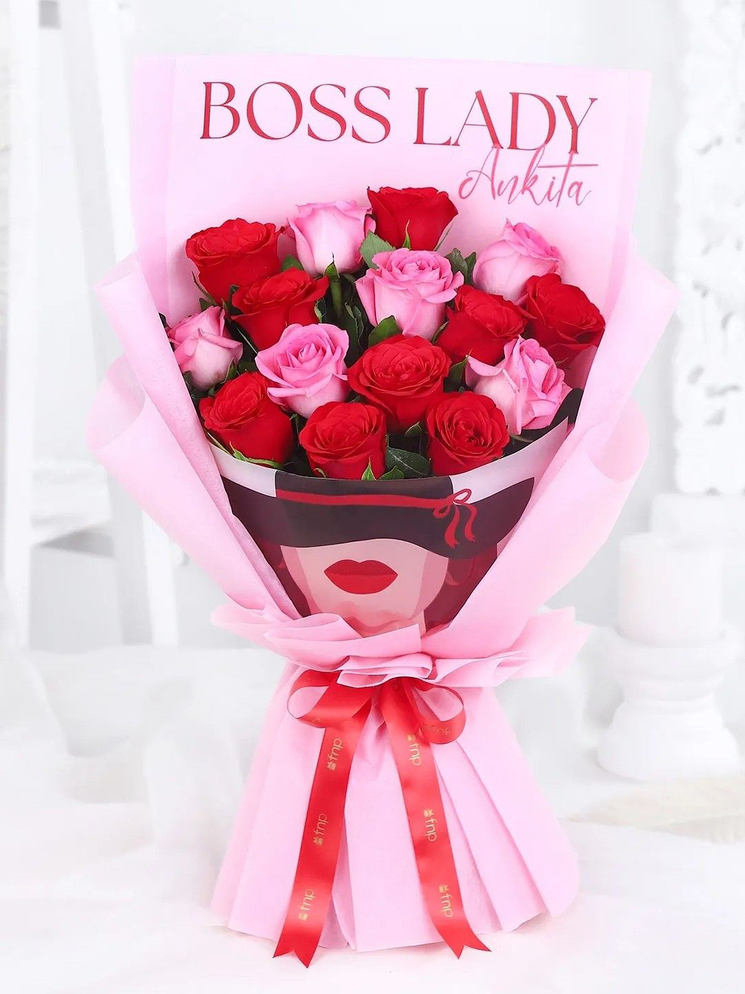 fnp Red and Pink 15 Pieces Roses Fresh Flowers
