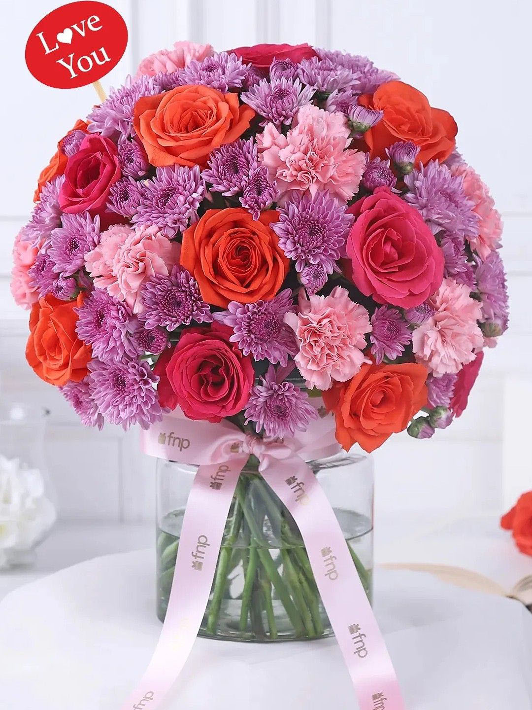 fnp Red & Purple 30 Pieces Mixed Fresh Flowers Vase