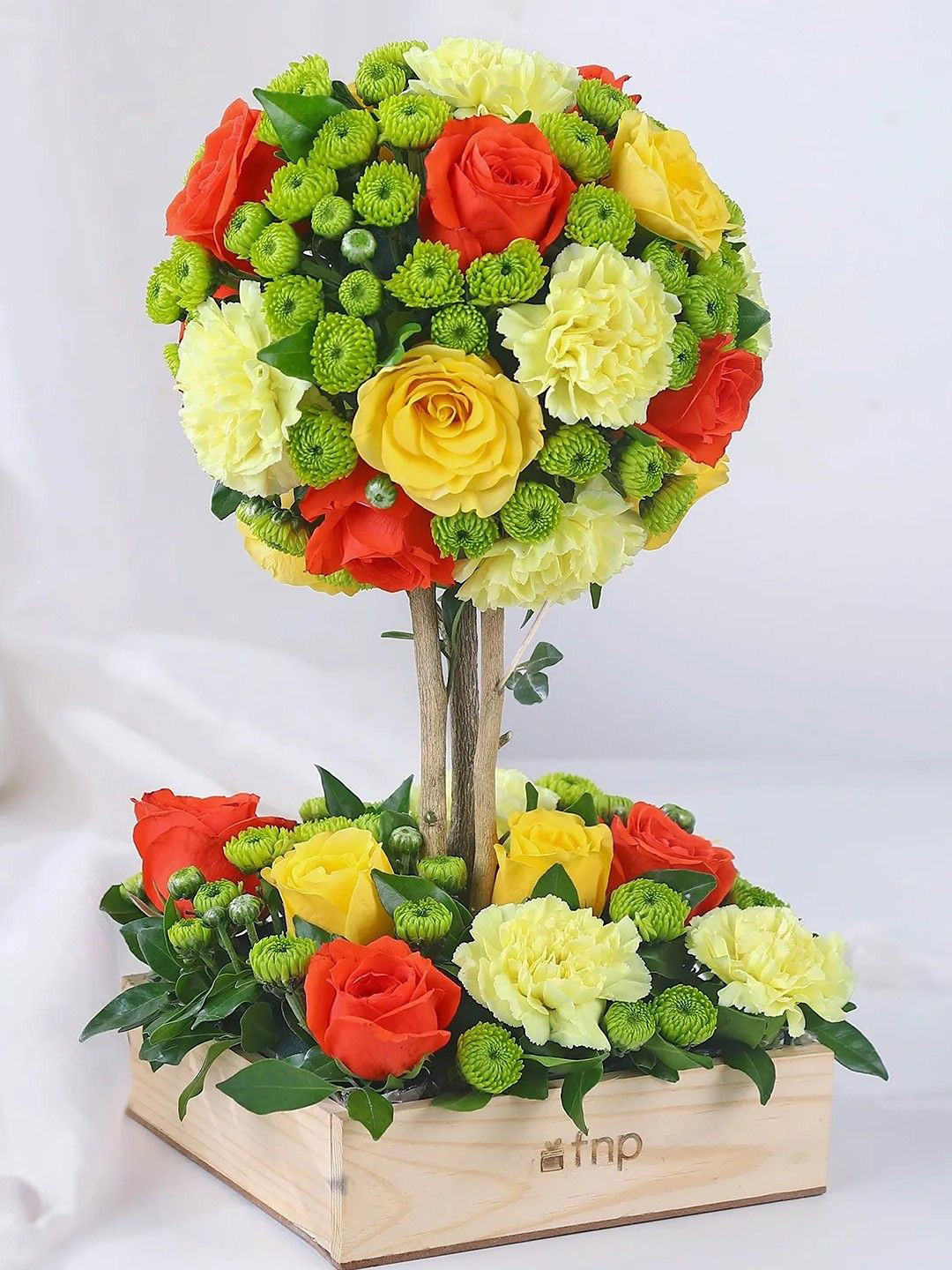 fnp Orange & Yellow 30 Pieces Carnations Roses Fresh Flowers Box